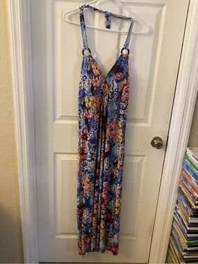 Blue Floral Halter Maxi Dress
